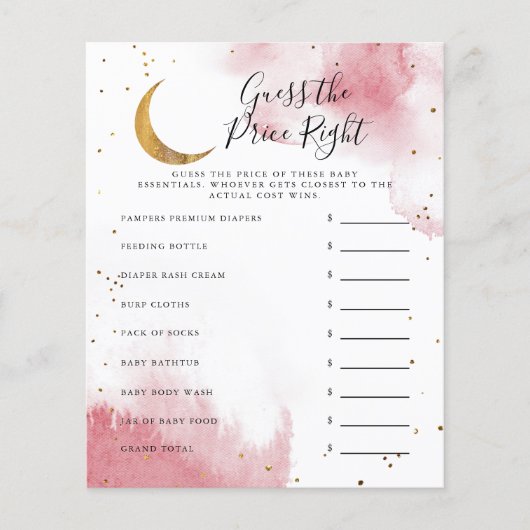 ピンクムーンは価格を推測する右ベビーシャワーゲーム (正面)