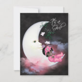 ピンクムーンアフリカ系アメリカ人ベビーガールシャワー 招待状 (正面)