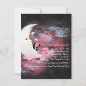 ピンクムーンアフリカ系アメリカ人ベビーガールシャワー 招待状 (裏面)