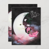 ピンクムーンアフリカ系アメリカ人ベビーガールシャワー 招待状 (正面/裏面)