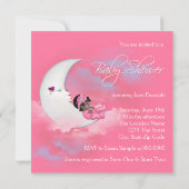 ピンクムーンアフリカ系アメリカ人ベビーガールシャワー 招待状 (裏面)