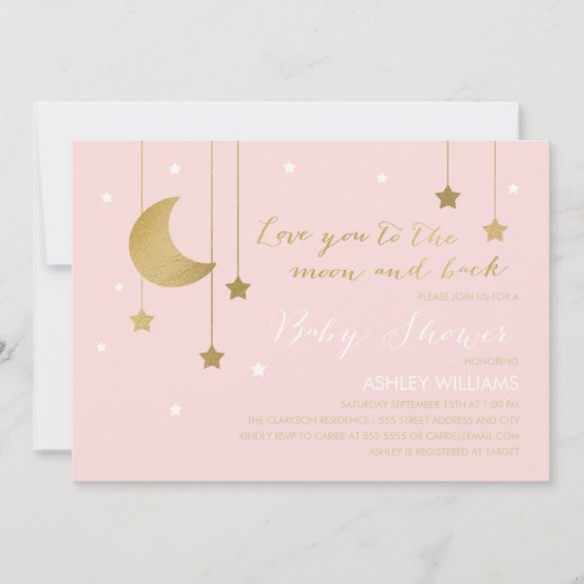 ピンクムーンアンドバックベビーシャワー招待状 招待状 (正面)