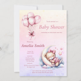 ピンクムーンスイートスリーピーベビーベアテーマ 招待状