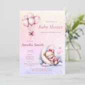 ピンクムーンスイートスリーピーベビーベアテーマ 招待状 (スタンド正面)