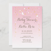 ピンクムーンスターガールベビーシャワー招待状 招待状 (正面)
