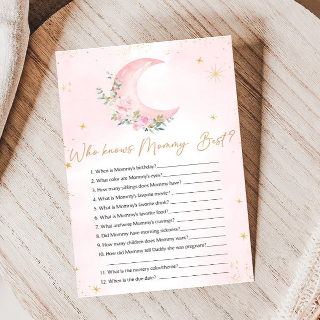 ピンクムーンスターシャワーフー・ノウズ・マミーゲーム (Floral Monn and Stars Baby Shower Game)