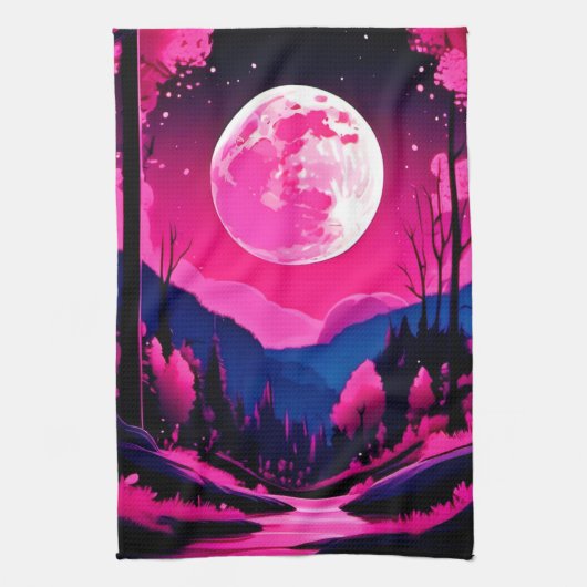 ピンクムーンファンタジー キッチンタオル (縦)