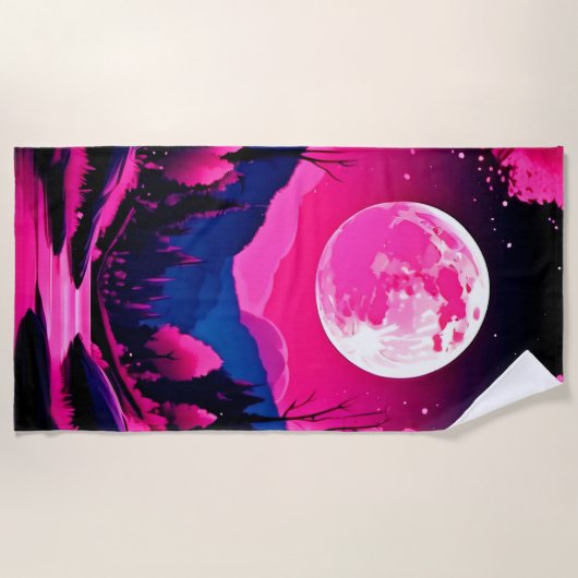 ピンクムーンファンタジー ビーチタオル (正面)