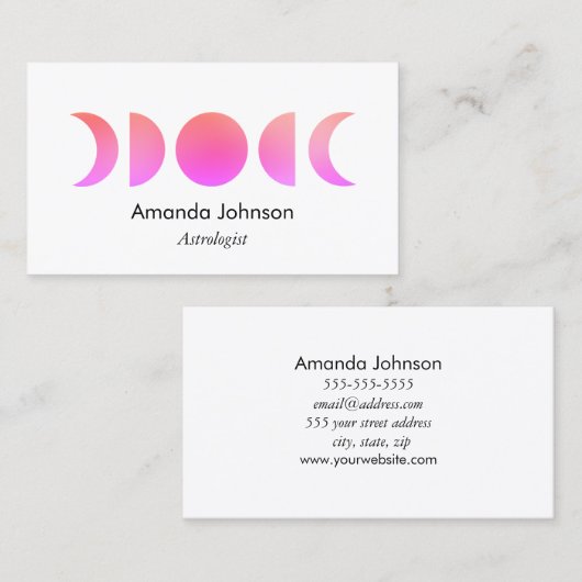 ピンクムーンフェイズアストロロジーヨガホリスティックヒーラー 名刺 (正面/裏面)