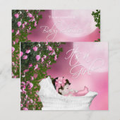 ピンクムーンベイビーガールシャワー招待状 招待状 (正面/裏面)