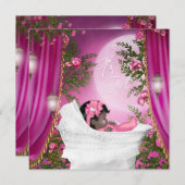 ピンクムーンベビーガールシャワー招待状 招待状 (正面/裏面)