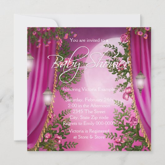 ピンクムーンベビーガールシャワー招待状 招待状 (裏面)