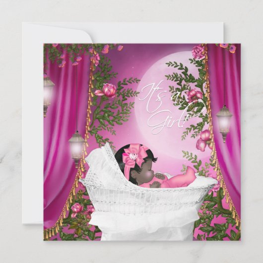 ピンクムーンベビーガールシャワー招待状 招待状 (正面)