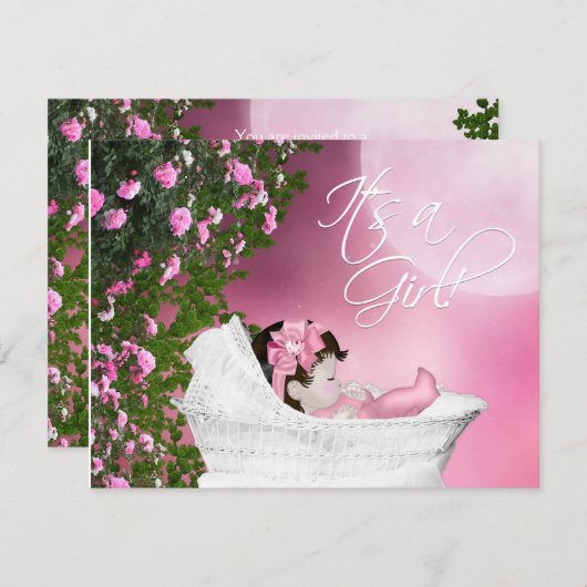 ピンクムーンベビーガールシャワー招待状 招待状 (正面/裏面)