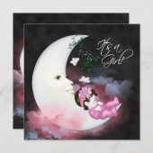 ピンクムーンベビーガールシャワー招待 招待状 (正面/裏面)