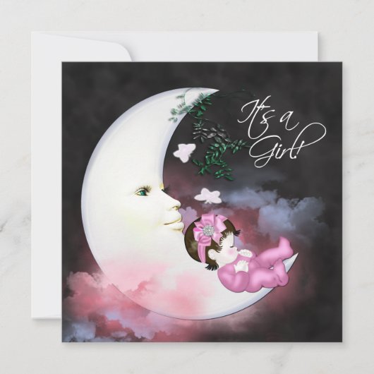 ピンクムーンベビーガールシャワー招待 招待状 (正面)