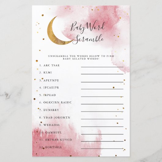 ピンクムーンベビーシャワーワードスクランブルゲーム (正面)