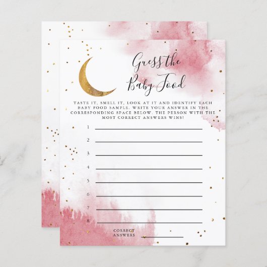 ピンクムーン推測ベビー食品シャワーゲーム (正面/裏面)