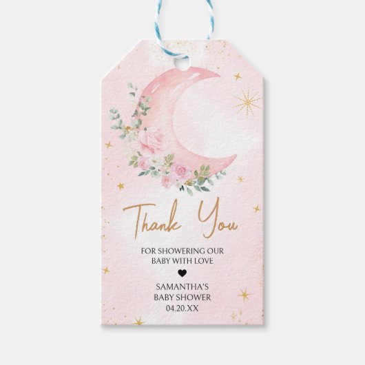 ピンクムーン&スターズベビーシャワーメッセージカード ギフトタグ (正面)
