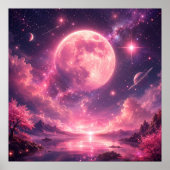 ピンクムーン 桜の幻想的な夜空 - 夢 ポスター (正面)