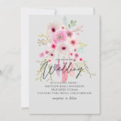 ピンクムーヴボホフローラフェザー結婚式招待状 招待状 (正面)