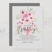 ピンクムーヴボホフローラフェザー結婚式招待状 招待状 (正面/裏面)