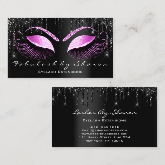 ピンクメイクアップアイドラッシュブラックドリッププロフェッショナル 名刺 (正面/裏面)