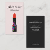 ピンクメイクアップアーティストフローラリップスティックロゴ美しい 名刺 (正面/裏面)