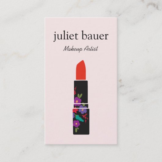 ピンクメイクアップアーティストフローラリップスティックロゴ美しい 名刺 (正面)