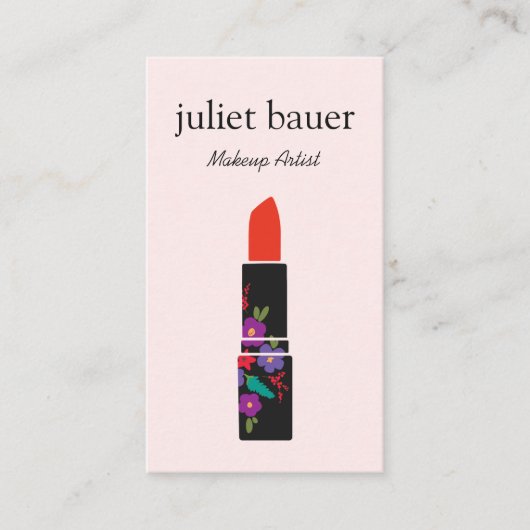ピンクメイクアップアーティストフローラリップスティックロゴ美しい 名刺 (正面)