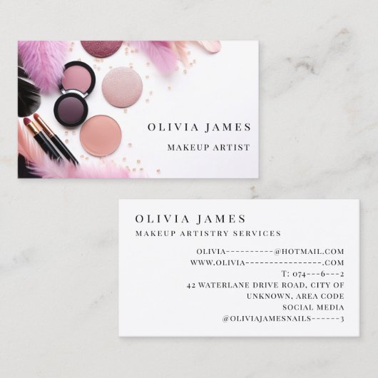 ピンクメイクアップアーティスト化粧品美しいサロン 名刺 (正面/裏面)