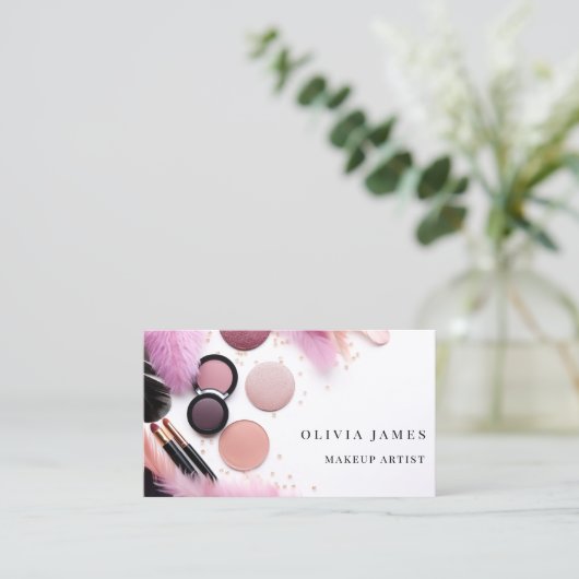 ピンクメイクアップアーティスト化粧品美しいサロン 名刺 (スタンド正面)