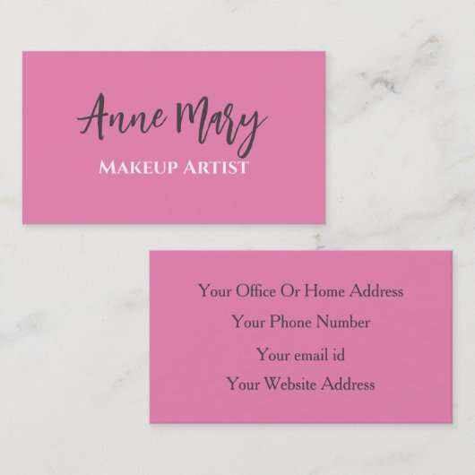 ピンクメイクアップアーティスト美しいヘアサロンカスタムカラー 名刺 (正面/裏面)