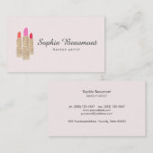 ピンクメイクアップアーティスト金ゴールドシークインリップスティック美しい 名刺 (正面/裏面)