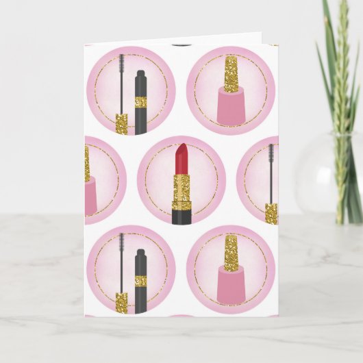 ピンクメイクアップ化粧品パターン化粧品 カード (正面)
