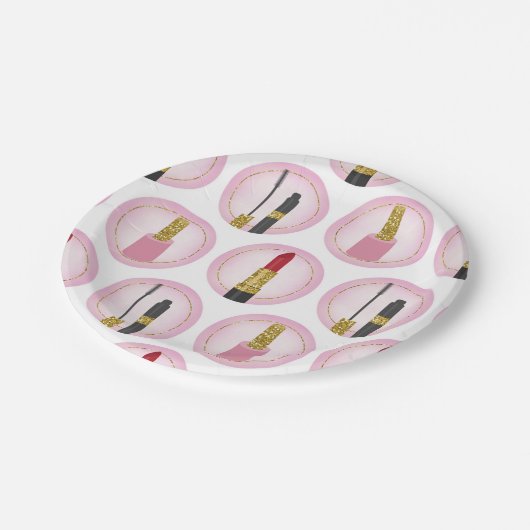 ピンクメイクアップ化粧品パターン化粧品 ペーパープレート (アングル)