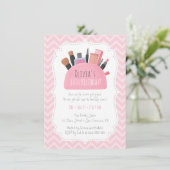 ピンクメイクポーチガールズバースデーパーティー招待状 招待状 (スタンド正面)