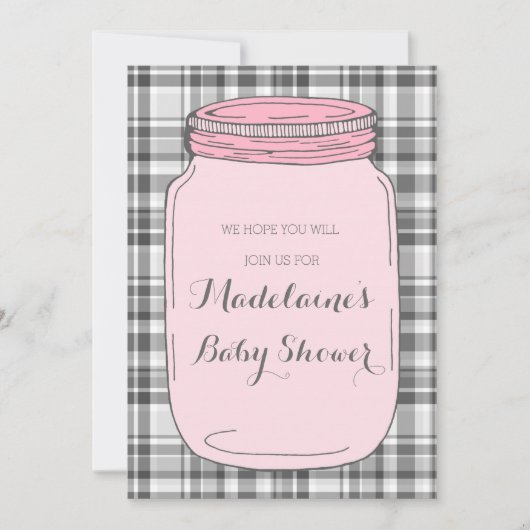 ピンクメイソンジャーカスタムベビーシャワー招待状 招待状 (正面)