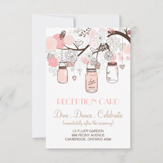 ピンクメイソンジャースアンドラブバード披露宴カード 招待状 (正面)