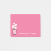 ピンクメイソンジャール白デイジーフローラ個人用設定ノート ポストイット (正面)