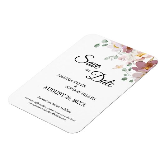 ピンクメイブヴィンテージフローラ結婚式の日付を保存 マグネット (左側)