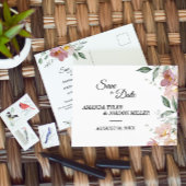 ピンクメイブヴィンテージフローラ結婚式の日付を保存 案内ポストカード