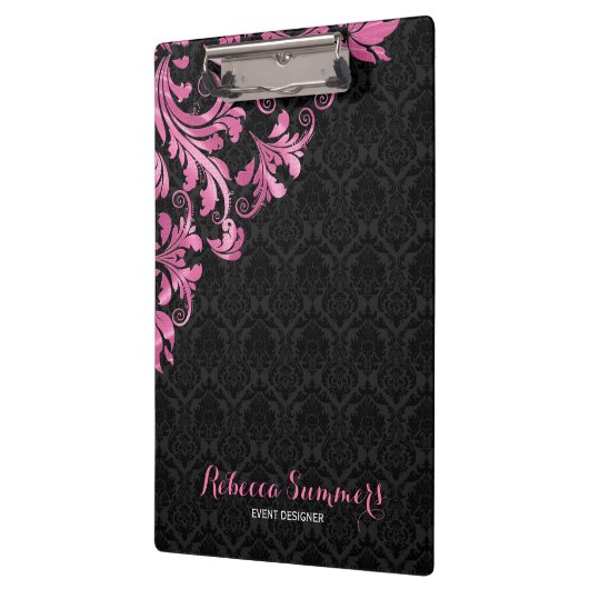 ピンクメエレガントートレースブラックダマスク クリップボード (左)