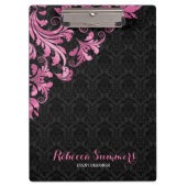 ピンクメエレガントートレースブラックダマスク クリップボード (正面)