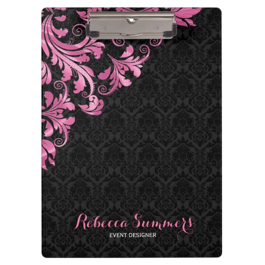 ピンクメエレガントートレースブラックダマスク クリップボード (正面)