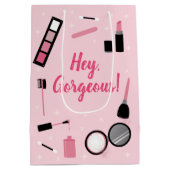 ピンクメガーリーークアップグラマー誕生日 ミディアムペーパーバッグ (裏面)