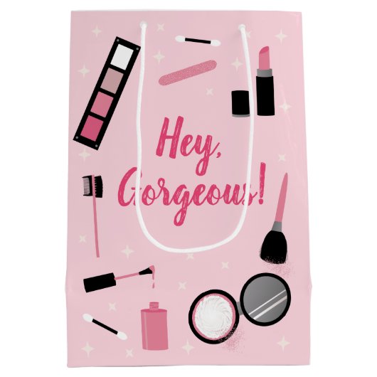 ピンクメガーリーークアップグラマー誕生日 ミディアムペーパーバッグ (裏面)