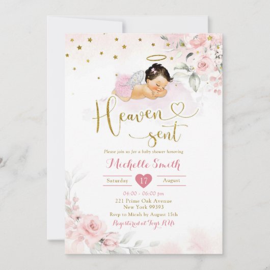 ピンクメキシコエンジェルベビー天国が赤ちゃんシャワーを送信 招待状 (正面)