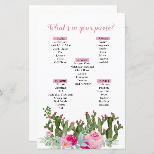 ピンクメキシコ産サボテンあなたの財布ゲームの中に何があるか (正面/裏面)