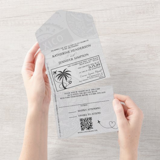 ピンクメキシコ結婚パスポート オールインワン招待状 (貼ってはがせる)